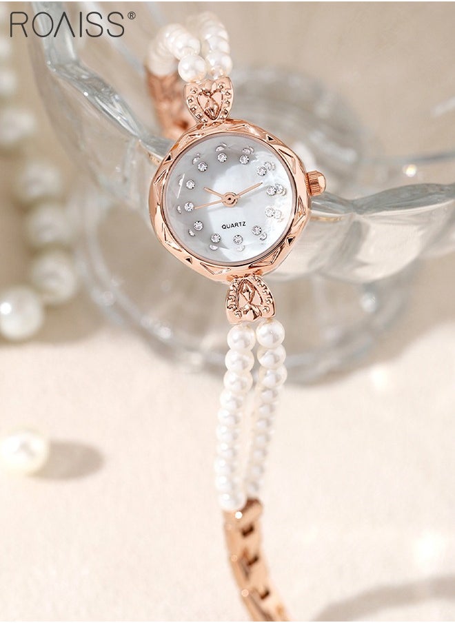 roaiss Women's Pearl Strap Quartz Watch Analog Display Round Dial with Rhinestones Decoration Waterproof Bracelet Wristwatch as Gift for Women  - Image 1