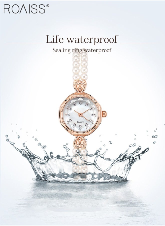 roaiss Women's Pearl Strap Quartz Watch Analog Display Round Dial with Rhinestones Decoration Waterproof Bracelet Wristwatch as Gift for Women  - Image 4