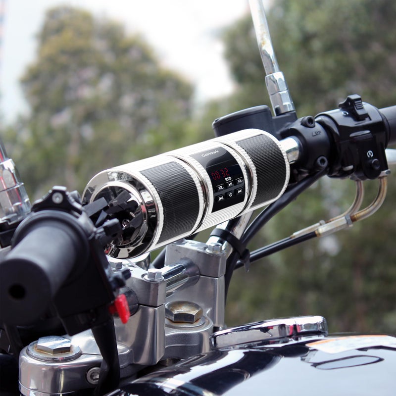 GoHawk Motorcycle Bluetooth Speakers Waterproof Motorcycle Handlebar Speakers Sound System with FM Radio AUX Input USB Port Compatible with Harley UTV ATV