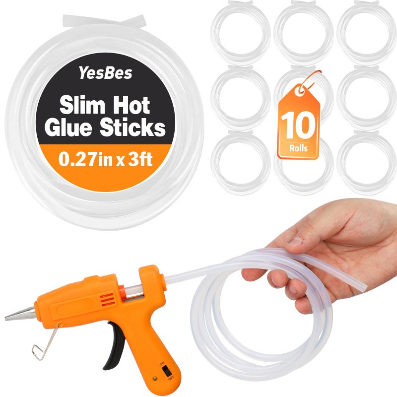 YesBes 10 Pack Long Mini Hot Glue Stick Rolls, 3 FT Long x 0.27" Diameter Glue Sticks for Glue Gun, Perfect Fit for Mini Glue Guns, Widely Used in Wood, Metal, Glass, Plastic, Floral, Fabric, and More - Image 1