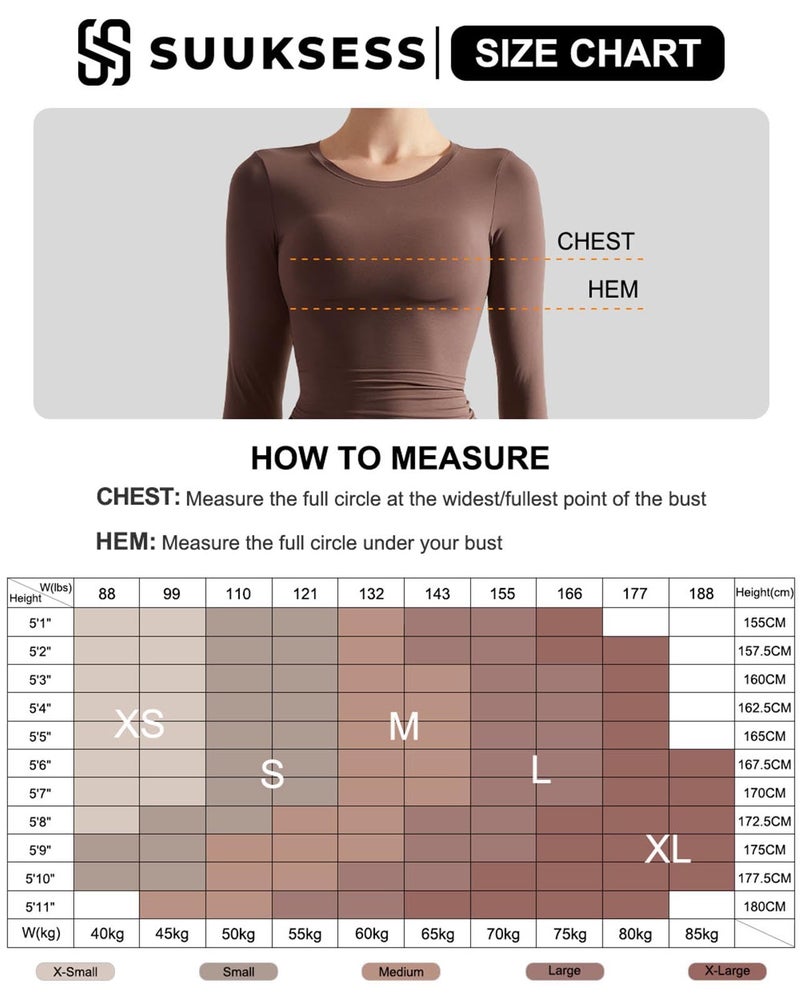 SUUKSESS Women Double Lined Fitted Basic Tee Shirts Crew Neck Long Sleeve Going Out Crop Tops (Jet Black, M) - Image 5