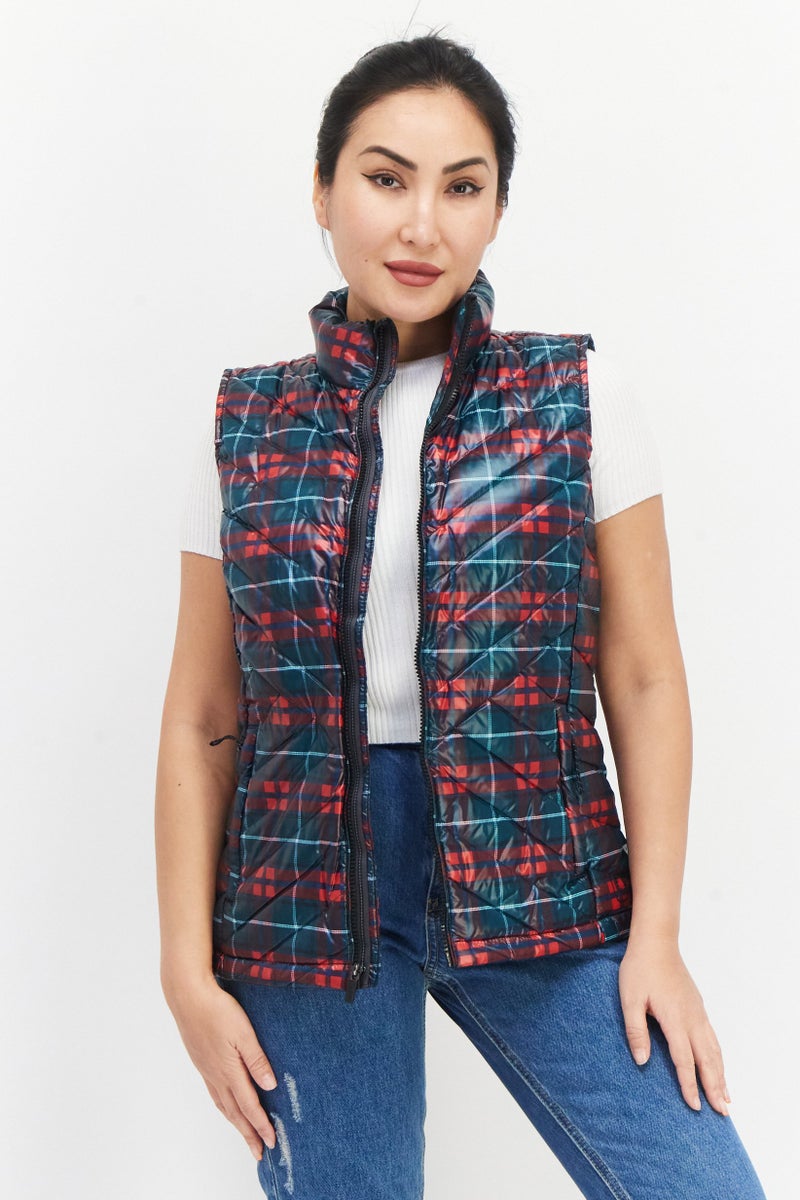 Bass Outdoor Women Plaid Vest Jacket, Green  - Image 1