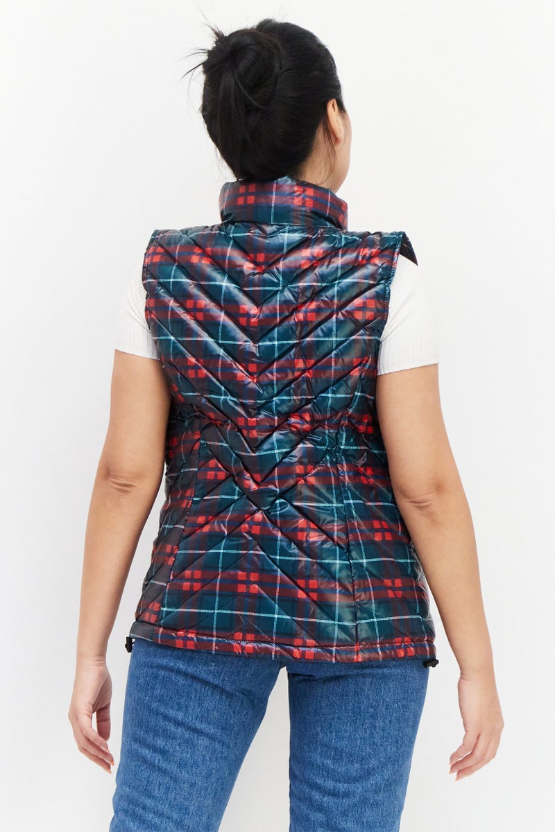 Bass Outdoor Women Plaid Vest Jacket, Green  - Image 3