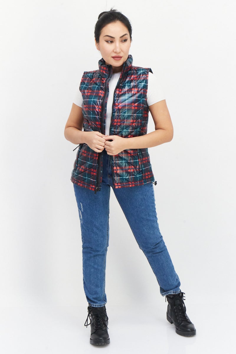 Bass Outdoor Women Plaid Vest Jacket, Green  - Image 4
