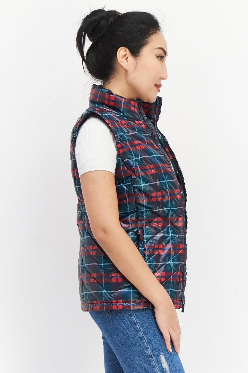 Bass Outdoor Women Plaid Vest Jacket, Green  - Image 2