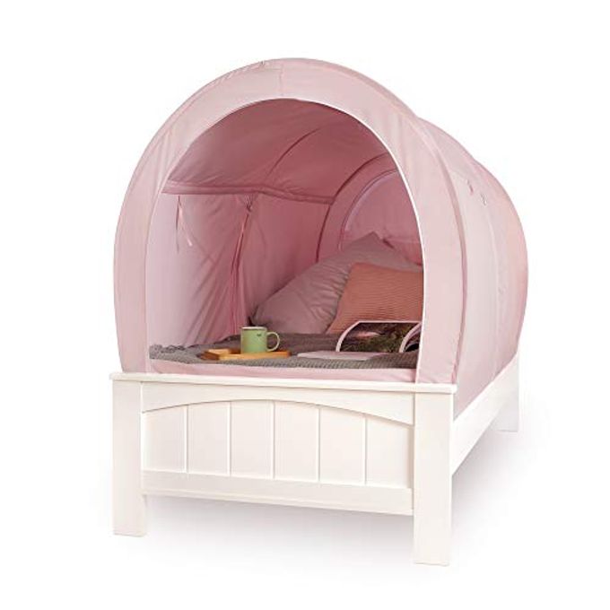 Snuggy Pod Bed Canopy  Pink (Twin Size) | Pop-Up Bed Tent | Sensory-Friendly Indoor Sleep Pod With Privacy & Light Blocking | Lightweight, Breathable & Foldable Design | Carry Bag Included - Image 1