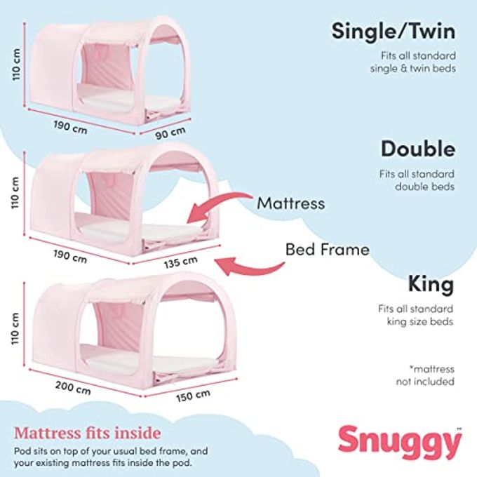 Snuggy Pod Bed Canopy  Pink (Twin Size) | Pop-Up Bed Tent | Sensory-Friendly Indoor Sleep Pod With Privacy & Light Blocking | Lightweight, Breathable & Foldable Design | Carry Bag Included - Image 3