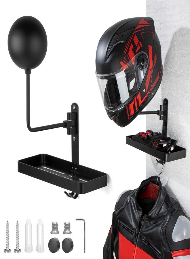 PUERSI Helmet Holder Wall Mount with Shlef, 180° Rotation Helmet Storage Rack for Motorcycle Bike Racing Outerwear Sports Gear Display - Image 1