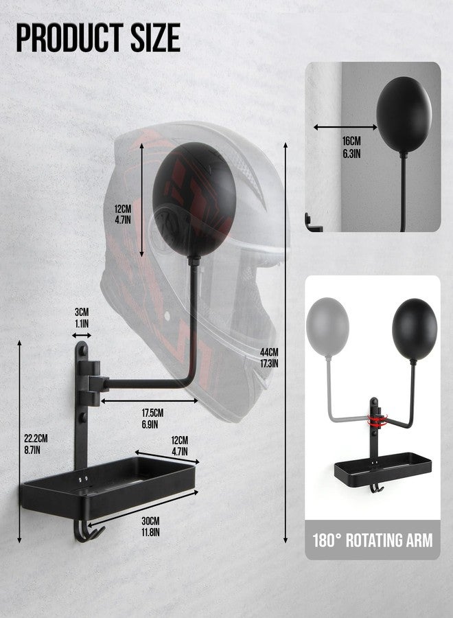 PUERSI Helmet Holder Wall Mount with Shlef, 180° Rotation Helmet Storage Rack for Motorcycle Bike Racing Outerwear Sports Gear Display - Image 4
