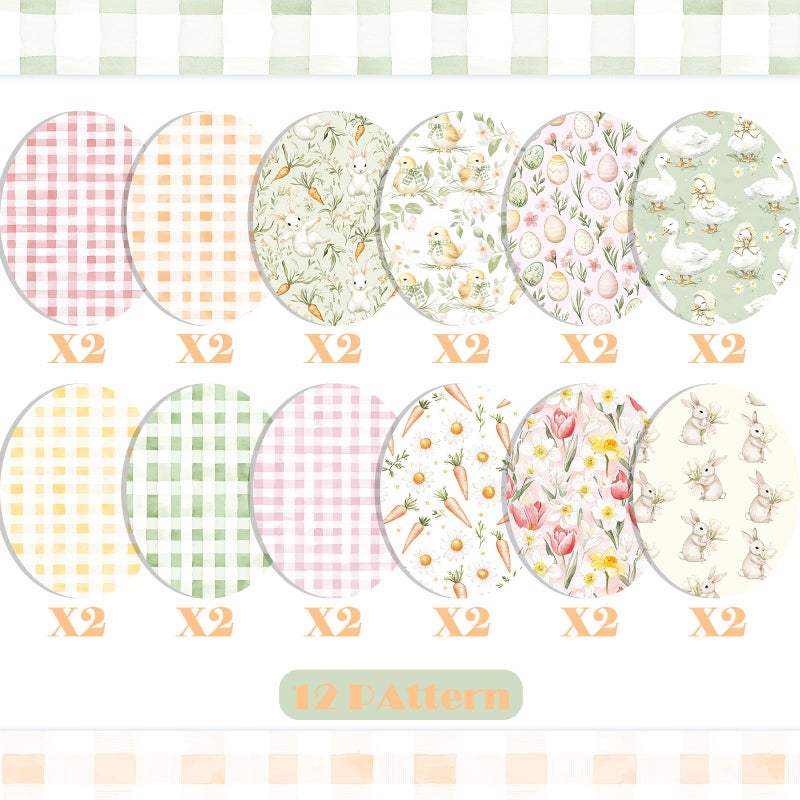 Fabllewavi 24 Sheets Watercolor Easter Scrapbook Paper, Bunny Eggs Duck Flowers and Carrots Patterns Decorative Craft Paper Folded Flat for Easter Card Making Spring Party Photo Album Decor, 12'' x 12'' - Image 3
