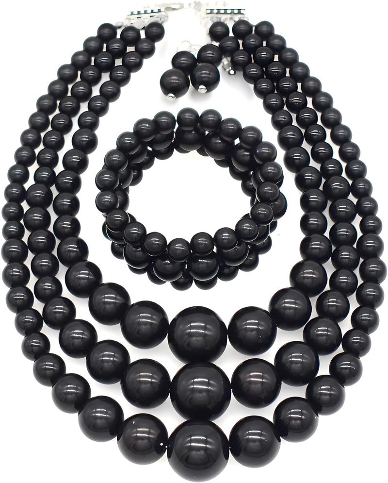 WEWE Imitation Pearl Necklace for Women Large Chunky Pearl Necklaces Multilayer Pearl Necklace and Earring 1920s Costume Jewelry set - Image 1