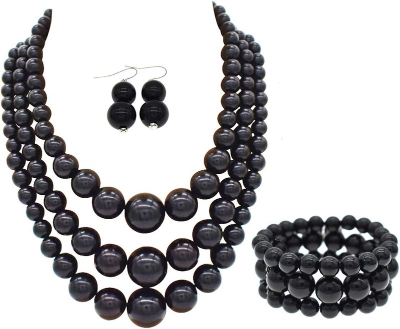 WEWE Imitation Pearl Necklace for Women Large Chunky Pearl Necklaces Multilayer Pearl Necklace and Earring 1920s Costume Jewelry set - Image 4