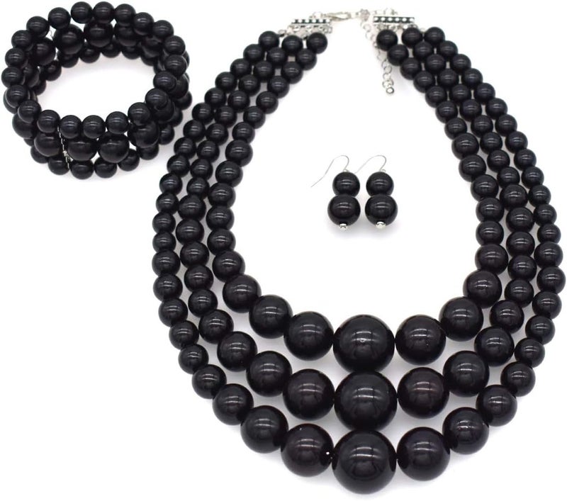WEWE Imitation Pearl Necklace for Women Large Chunky Pearl Necklaces Multilayer Pearl Necklace and Earring 1920s Costume Jewelry set - Image 5