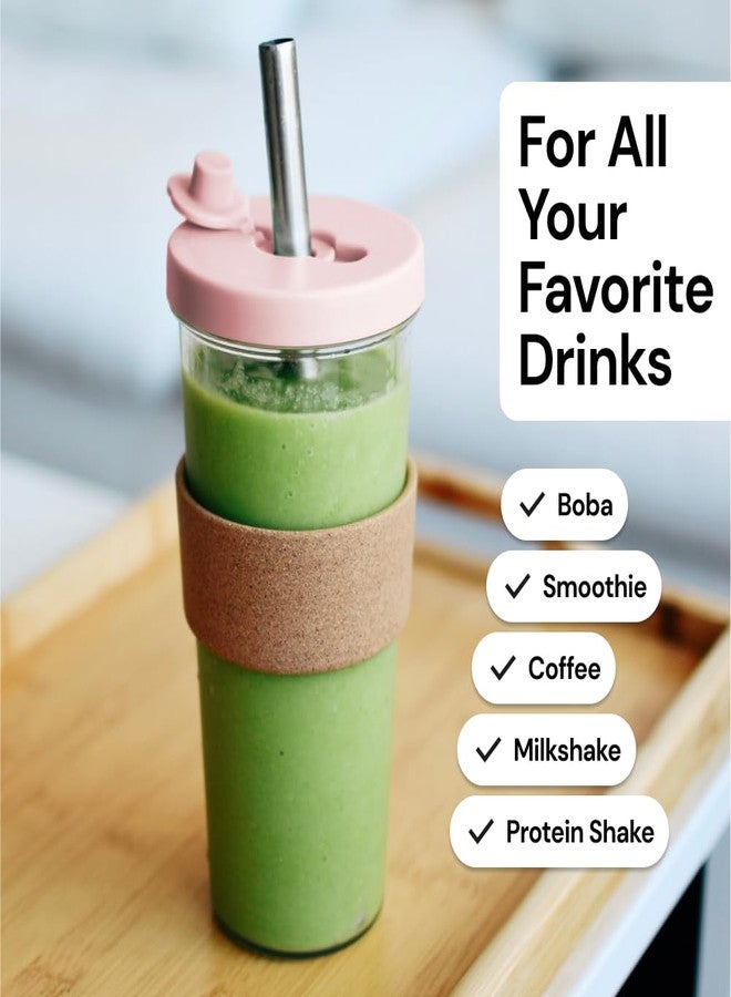 Dodoko Reusable Boba Cup with Straw - Iced Coffee & Smoothie Tumbler 24 oz - Bubble Pink - Image 5
