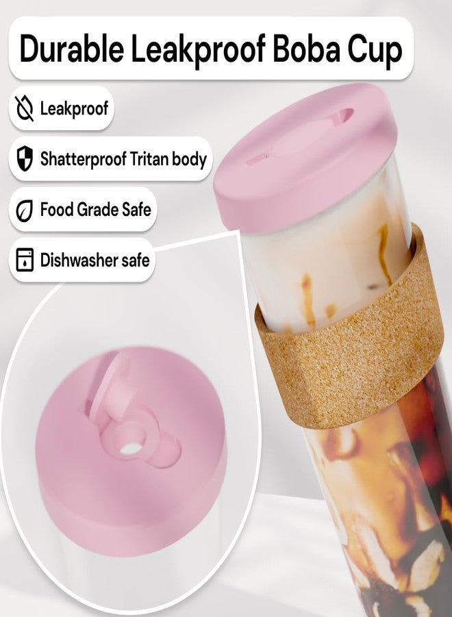 Dodoko Reusable Boba Cup with Straw - Iced Coffee & Smoothie Tumbler 24 oz - Bubble Pink - Image 2