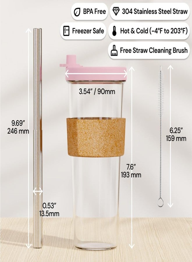 Dodoko Reusable Boba Cup with Straw - Iced Coffee & Smoothie Tumbler 24 oz - Bubble Pink - Image 3
