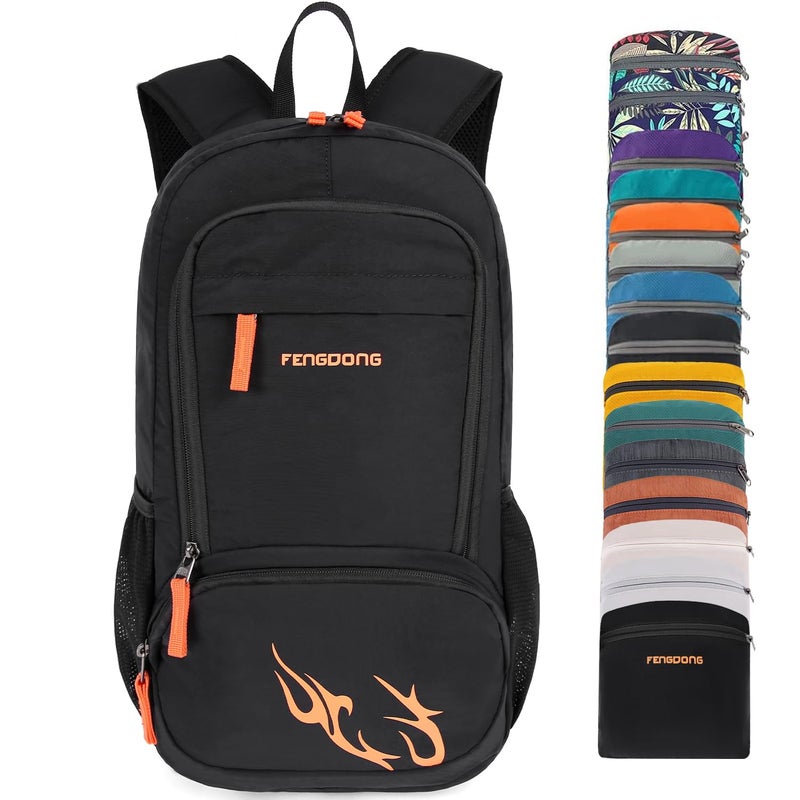 FENGDONG 35L Lightweight Foldable Waterproof Packable Travel Small Hiking Backpack Daypack for men women Black Orange - Image 2