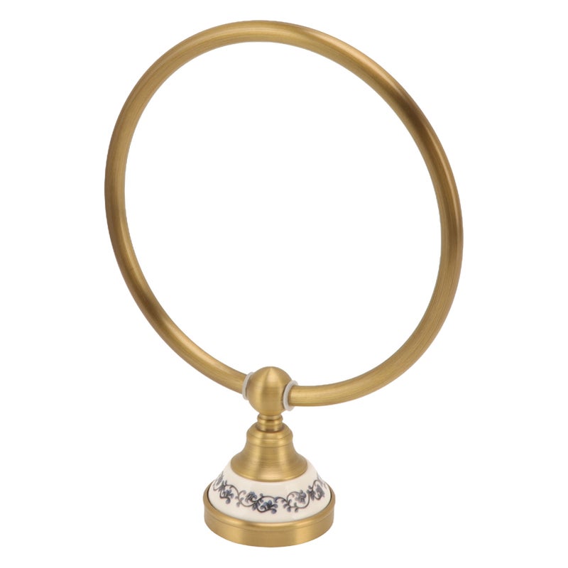 Towel Ring Antique Brass Finish Wall Mounted Bathroom Hand Towel Holder with Blue and White Porcelain Decal - Image 3