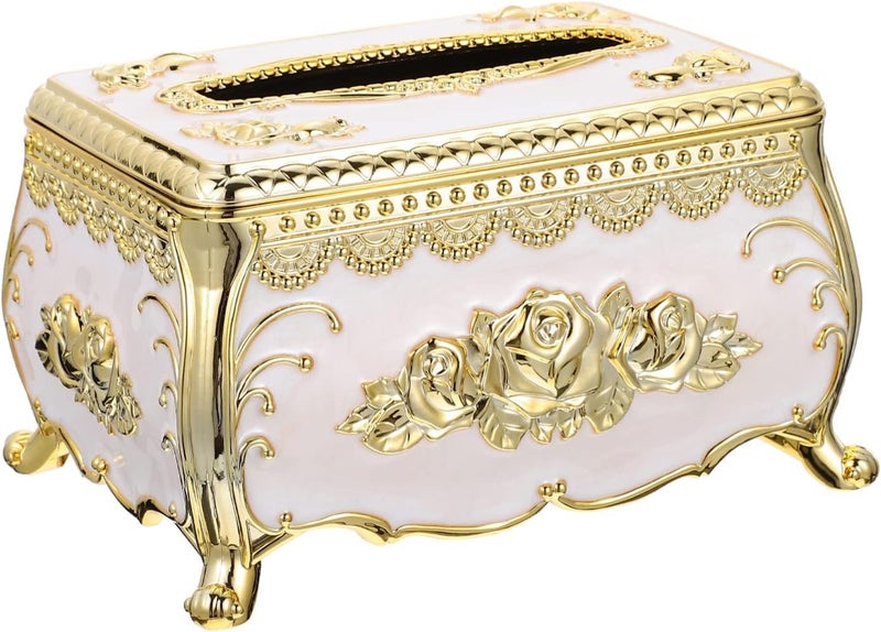 Hidak Tissue Paper Cover Rose Flower Tissue Box European Style Luxury Napkin Box Facial Toilet Paper Dispenser Holder for Home Kitchen Bedroom Decorative Bathroom Tissue Holder - Image 1