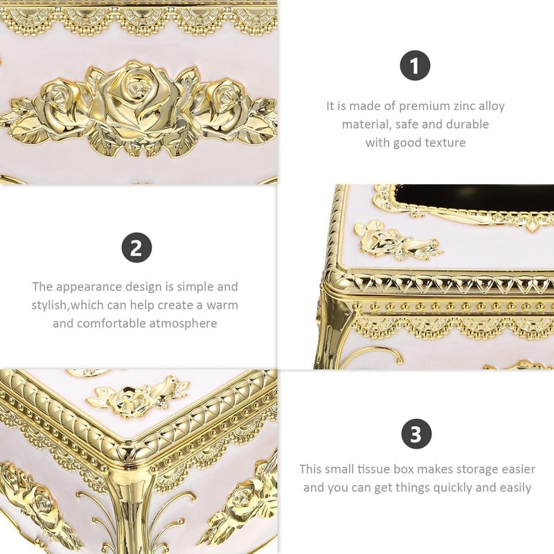 Hidak Tissue Paper Cover Rose Flower Tissue Box European Style Luxury Napkin Box Facial Toilet Paper Dispenser Holder for Home Kitchen Bedroom Decorative Bathroom Tissue Holder - Image 5