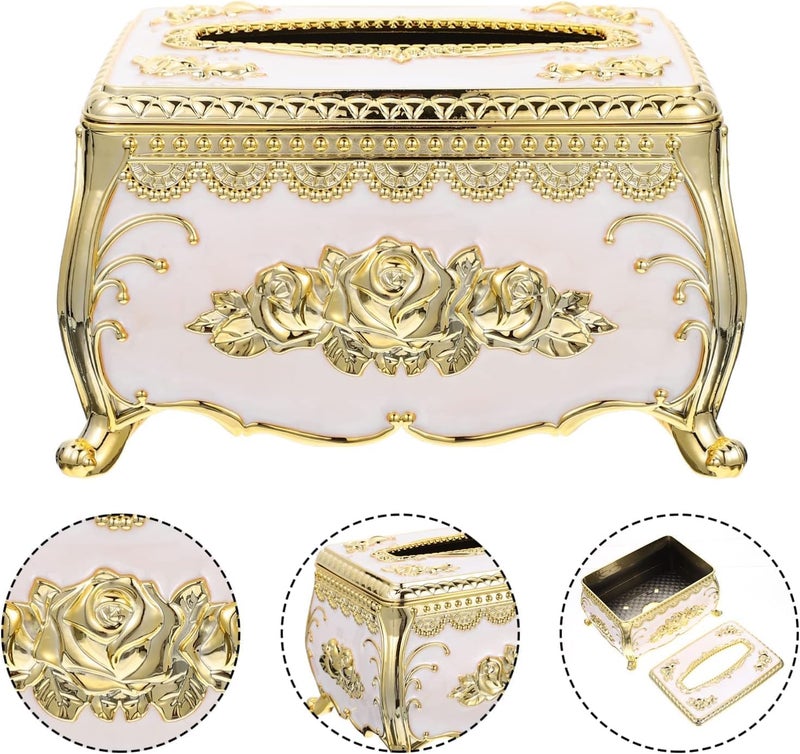 Hidak Tissue Paper Cover Rose Flower Tissue Box European Style Luxury Napkin Box Facial Toilet Paper Dispenser Holder for Home Kitchen Bedroom Decorative Bathroom Tissue Holder - Image 2