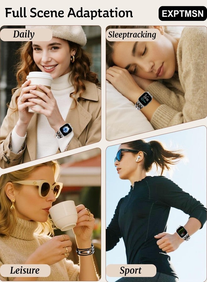 Exptmsn سوار من الخرز متوافق مع سوار ساعة Apple Watch مقاس 38 مم 40 مم 41 مم 42 مم (S10) للنساء، حزام نايلون مضفر بوهو سولو لوب أنيق مع حلي أنيقة بديلة لسلسلة iWatch 10/9/8/SE/7/6/5/4/3 M - Image 3