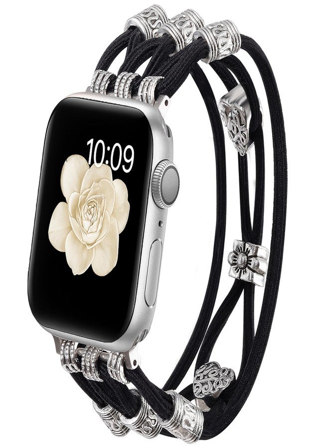 Exptmsn سوار من الخرز متوافق مع سوار ساعة Apple Watch مقاس 38 مم 40 مم 41 مم 42 مم (S10) للنساء، حزام نايلون مضفر بوهو سولو لوب أنيق مع حلي أنيقة بديلة لسلسلة iWatch 10/9/8/SE/7/6/5/4/3 M - Image 1