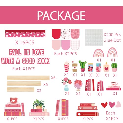 Joffetii Valentine's Day Reading Bulletin Board Decorations Set, Bookshelf Cutouts with Heart Bulletin Board Borders Valentines Library Classroom Decorations Chalkboard Wall Door Decor for Home Office 70Pcs - Image 3