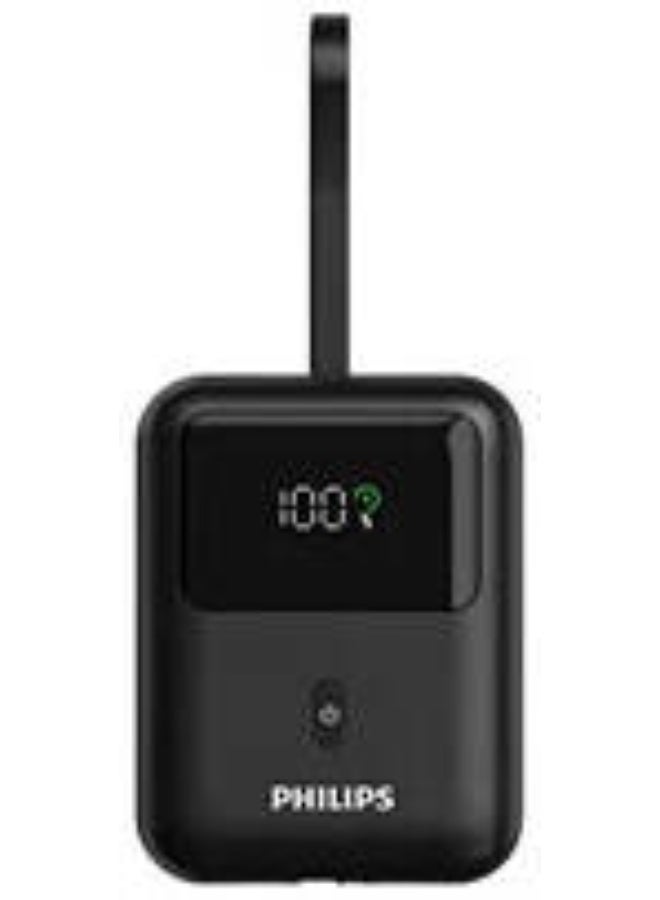 USB Power Bank, 10000mAh Battery Capacity, LCD display Power Indication, Integrated USB-C Cable, USB-C Charging Port | DLP7810CB/00 Black