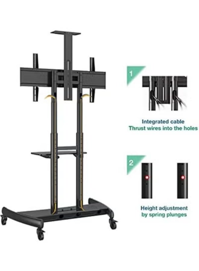Heavy-Duty Mobile TV Stand with Wheels – Floor Mount for 55" to 80" Screens – Supports up to 90kg – Adjustable & Easy to Move - Image 4