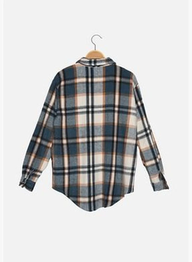 trendyol Blue Plaid Oversize Woven Shirt TWOAW22GO0549