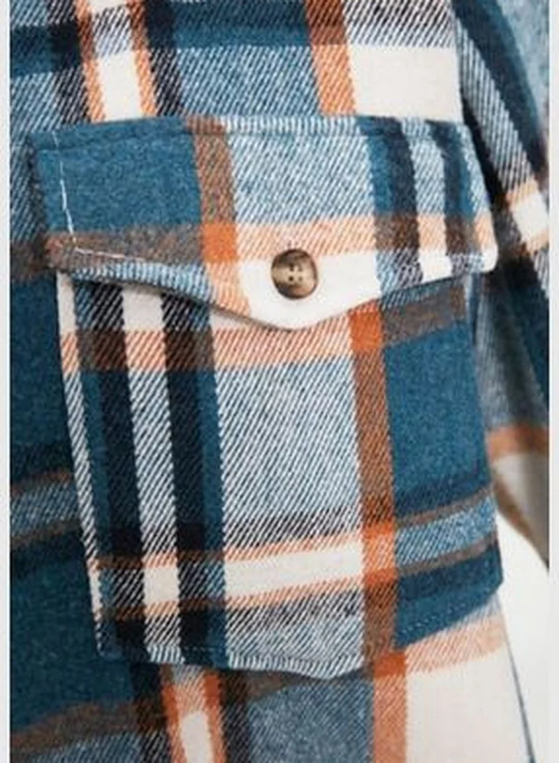 trendyol Blue Plaid Oversize Woven Shirt TWOAW22GO0549