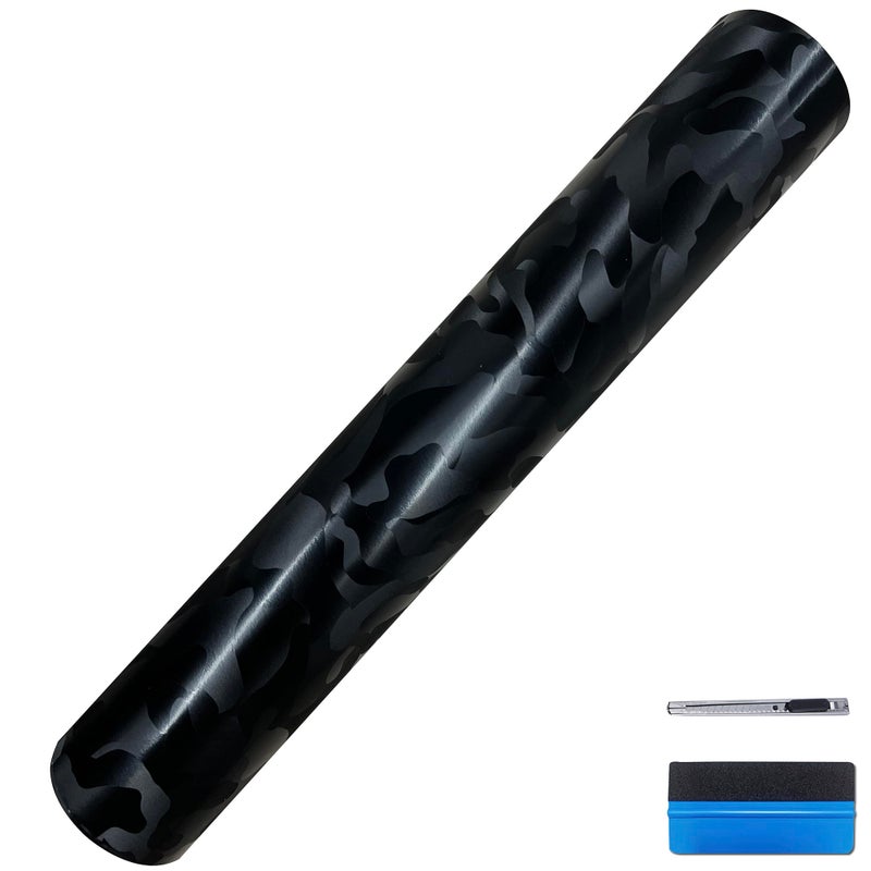 LZLRUN Forged Matte Carbon Fiber Black Vinyl Wrap Roll Air Release Sticker Sheet Film DIY Decal Car Auto Vehicle Morotcycle Self Adhesive Ghost Black 1ft x 10ft
