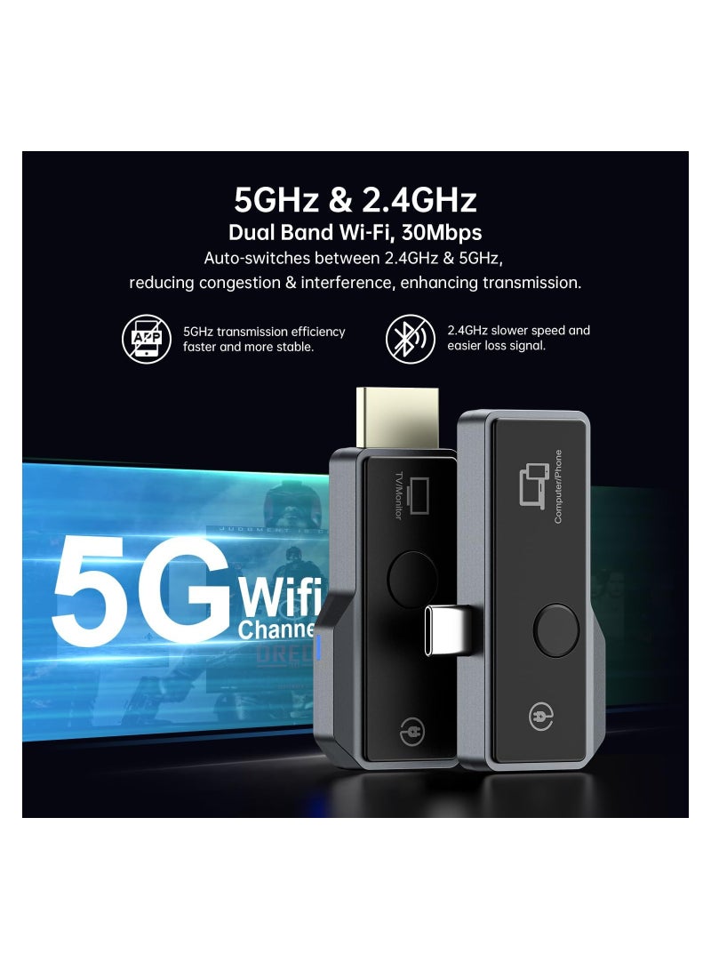 Wireless HDMI Transmitter and Receiver Kit, Type-C 3.1 Compatible (with DP Protocol) for Phones/Tablets/Laptops, Plug & Play, Portable Wireless HDMI Extender for Streaming to HDTV/Projector/Monitor. - Image 3