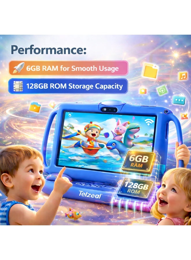 Telzeal P600 Kids Tablet  Blue – 7 Inch HD Display, 6GB RAM 128GB Storage, Android 10.1, 3000mAh Battery, WiFi, Front & Rear Camera, Shockproof Protective Case - Image 4