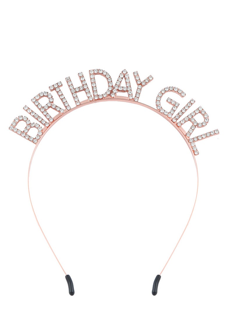 1 Set Birthday Girl Headband and Sash, Glitter Rhinestone Tiara Happy Birthday Crown Decorations  for Women Girls - Image 3