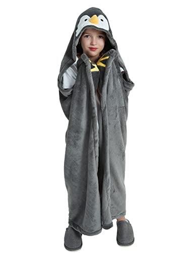 CASABACO Wearable Blanket Hoodie for Kids, Animal Hooded Blanket, Gift for Kids, Penguin - Image 1