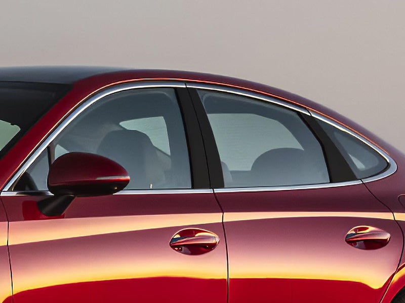 Rvinyl Pillar Post Pre Cut Window Trim Kits in Gloss Black Compatible with Hyundai Sonata 2020-2024 - Adhesive Backs - Image 1