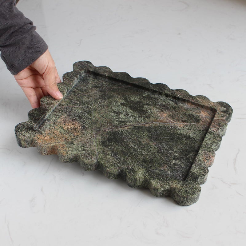 Natust Natural Luxury Scalloped Marble Tray 10.8"x8", Rectangle Vanity Tray for Bathroom Kitchen Counter, Decorative Tray for Dresser Home Decor - Rainforest Green - Image 4
