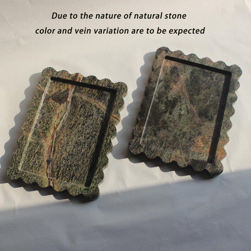 Natust Natural Luxury Scalloped Marble Tray 10.8"x8", Rectangle Vanity Tray for Bathroom Kitchen Counter, Decorative Tray for Dresser Home Decor - Rainforest Green - Image 2