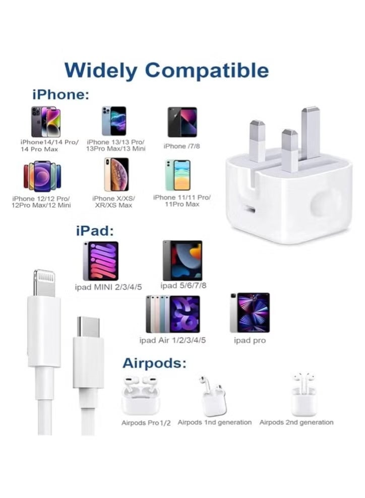 OMAKSS iPhone 20W Fast Charger | USB C Wall Fast Charger with USB C to Lightning Cable 1M Compatible with iPhone 14/14 Pro/14 Pro Max/13/12/SE2020/11/XR/XS Max/X/iPad - Image 2