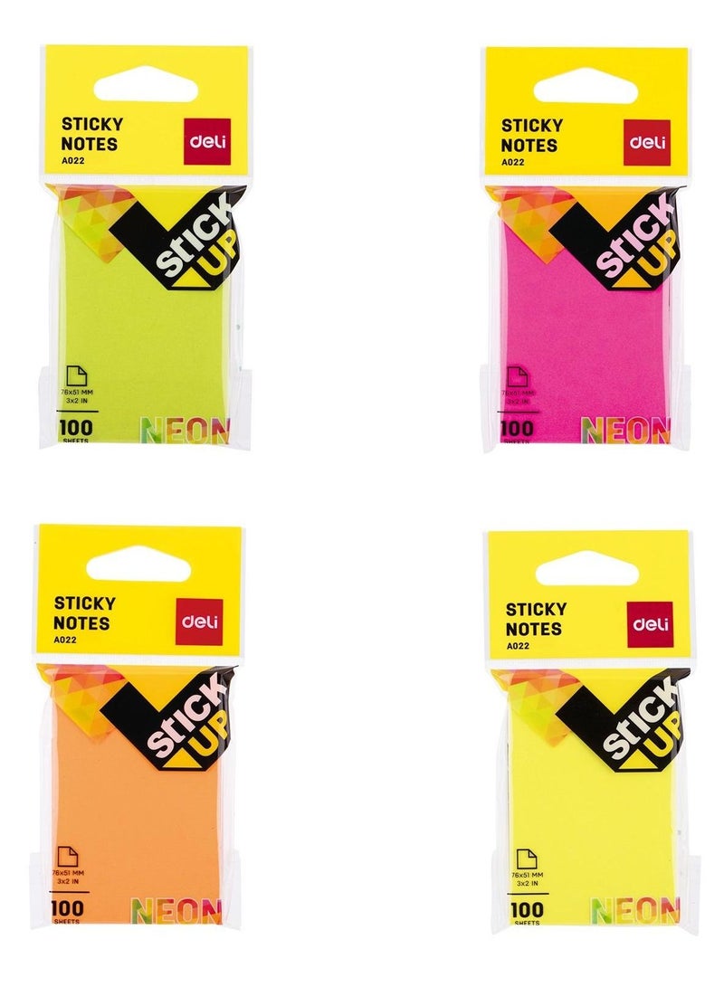 Deli عبوة 4 من ملاحظات لاصقة 3x2 بوصة متعددة الألوان