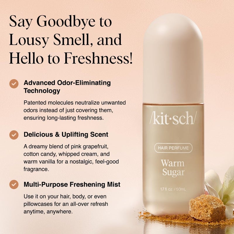 Kitsch عطر شعر كيتش وورم سكر للنساء - نظيف، مزيل للروائح، وتكنولوجيا حاصلة على براءة اختراع لإزالة الروائح، رذاذ للجسم - لإنعاش الشعر، الجسم والوسائد - رائحة جريب فروت وردي حلو وفانيليا دافئة - 50 مل - Image 2