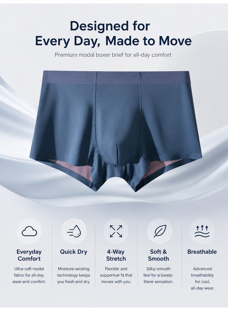 Men's Modal Boxer Briefs 4 Pack Antibacterial Mulberry Silk Crotch Ultra Soft Moisture Wicking No Ride Up L-3XL Daily Wear - Image 2