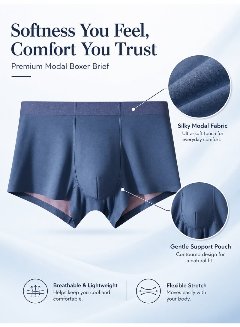 Men's Modal Boxer Briefs 4 Pack Antibacterial Mulberry Silk Crotch Ultra Soft Moisture Wicking No Ride Up L-3XL Daily Wear - Image 3
