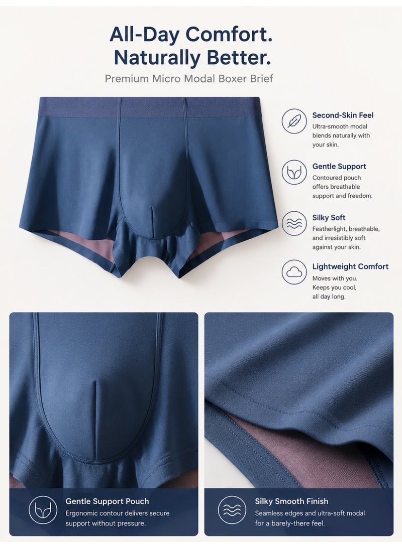 Men's Modal Boxer Briefs 4 Pack Antibacterial Mulberry Silk Crotch Ultra Soft Moisture Wicking No Ride Up L-3XL Daily Wear - Image 5