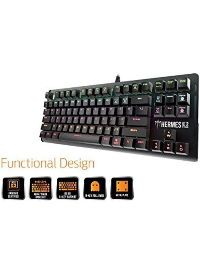 Hermes E2 7 Color Backlit Gaming Mechanical Keyboard 87 Keys Blue Switches Anti Ghosting Multimedia Control Keys With Metal Plate Hermes E2