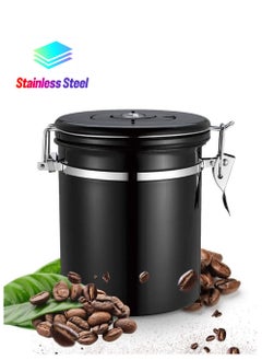 Stainless Steel Airtight Canister Coffee Bean Food Storage Container 1.8L with Vent Valve for Tea Sugar Flour, Vacuum Sealed Container, Grounds Tin