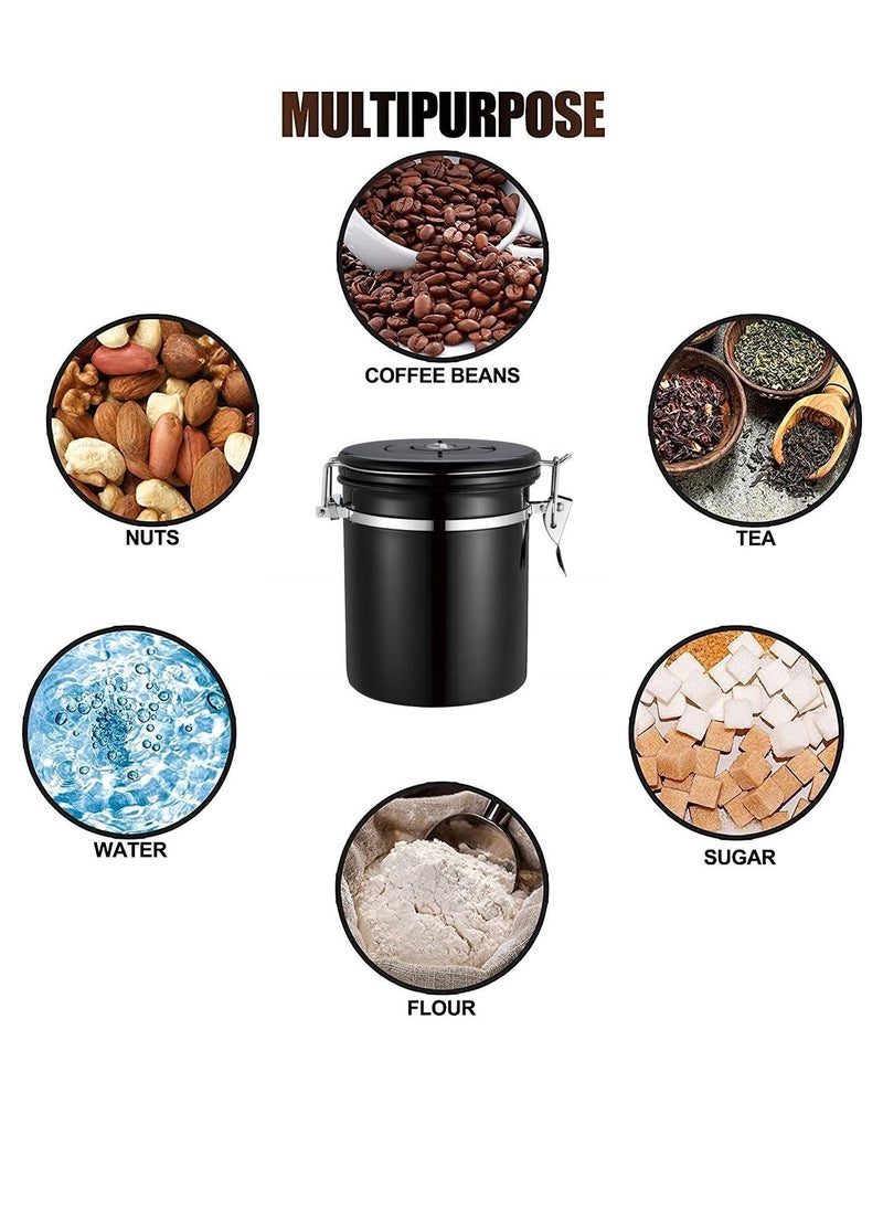 Y&D - Stainless Steel Airtight Canister Coffee Bean Food Storage Container 1.8L with Vent Valve for Tea Sugar Flour, Vacuum Sealed Container, Grounds Tin - Image 1