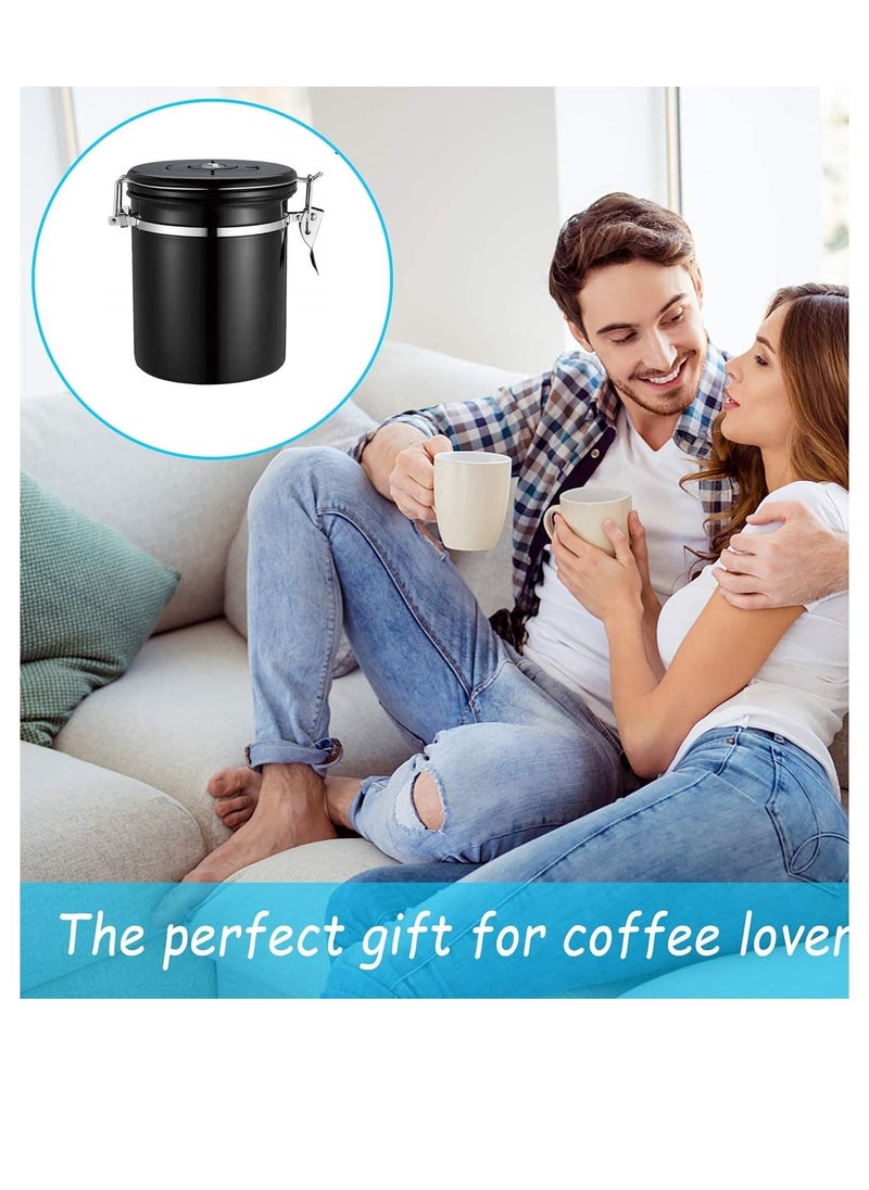 Y&D - Stainless Steel Airtight Canister Coffee Bean Food Storage Container 1.8L with Vent Valve for Tea Sugar Flour, Vacuum Sealed Container, Grounds Tin - Image 1